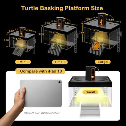 Turtle Basking Platform with Light,9.8*6.2*6.2inch Small Land Elevated Topper Decor,Red Eared Slider Hanging Habitat Enclosure Cage,Cuckold Tank with Lid,House for Semi Aquatic Baby Terrapin