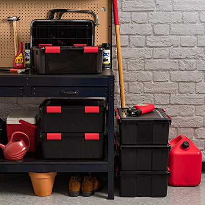 IRIS USA WeatherPro 31 Qt Storage Bins with Lids, 4 Pack, BPA-Free Plastic Gasket Box with Tight Latch and Seal, Stackable Nestable Tote Tub - Black/Red - size: 31 Qt. - 4 Pack
