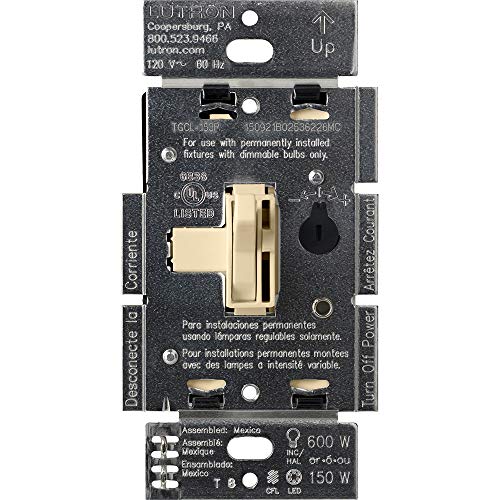 Lutron Toggler LED+ Dimmer Switch for Dimmable LED, Halogen and Incandescent Bulbs, 150 Watt, Single-Pole or 3-Way, TGCL-153PH-IV, Ivory - color: Ivory, size: 1 Pack