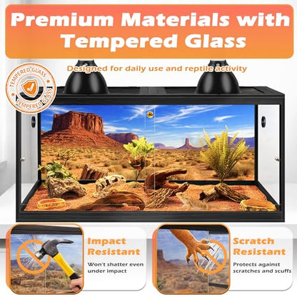 PROLEE 120 Gallon Bearded Dragon Tank, 4x2x2 Reptile Enclosure with Tempered Glass Sliding Doors, Lockable Front Opening and Metal Mesh Top, Large Terrarium for Lizards and Snakes, Black - color: Black