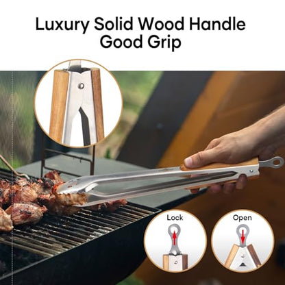 XUDAKAIXIN 21-Inch Extra Long Stainless Steel BBQ Tongs with Extended Luxurious Acacia Handle – Durable and Easy-to-Clean Grilling Tool for Cooking, Kitchen Use, and Outdoor Barbecues - color: 21-Inch