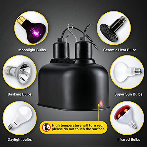 Simple Deluxe Dual Reptile Light Fixture with Separate Switches, Aluminum Reflector 100W Double Dome Heat/UVB Lamp, for Small Animal Terrarium and Tortoise Habitat - size: 1 Pack-New, style: Daul Dome Light