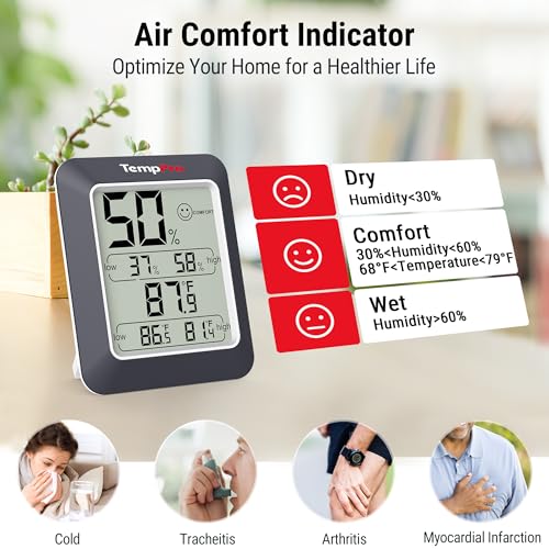 TempPro TP50W 3 Pieces Digital Hygrometer Indoor Thermometer Room Thermometer and Humidity Gauge with Temperature Humidity Monitor (Previously ThermoPro) - color: Black