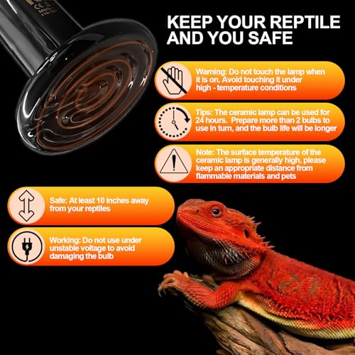 BNOSDM 2 Pack 100W Non-Light Emitting Ceramic Heat Emitter, Reptile Heat Lamp Bulbs, Brooder Coop Heater Lamp Bulb for Amphibian Reptiles Lizard Turtle Chicken - color: Pack of 2/Black, size: 100 Watts