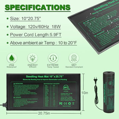 Bestio Seedling Heat Mat 10 x 20.75 in Waterproof Heat Mats for Seed Starting Seed Heating Mat for Seedling Germination,Hydroponic Plant - size: 10" x 20.75"- 1 Pack