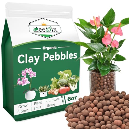 ZeeDix 6QT Leca Clay Pebbles for Plants, 4mm-16mm Clay Balls Hydroton Leca Balls for Hydroponic Growing Gardening Orchids Drainage Decoration Aquaponics - color: Clay Pebbles, size: 6 qt
