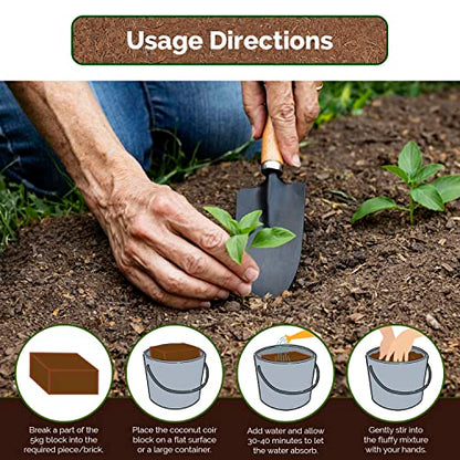 UBICON Organic Coco Coir Growing Medium 11 Pound Block | Expands to Approximately 20 Gallons | Ideal for Gardens and Raised Beds | Excellent Drainage and Root Growth