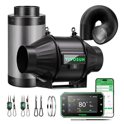 VIVOSUN Smart Air Filtration PRO T4 Kit 4", AeroZesh T4 Inline Duct Fan w/GrowHub E42A+ Temp. Humidity WiFi-Controller, Carbon Filter & Ducting Ventilation System for Grow Tent, Hydroponics - size: 4" Pro