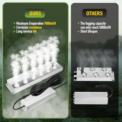 Ultrasonic Fogger Mist Maker 12 Head (9000ml/H) with 400W Waterproof Power Supply & Floats, Ultrasonic Humidifier Ideal for Pond, Vegetable Preservation, Landscape, Lawn, Halloween