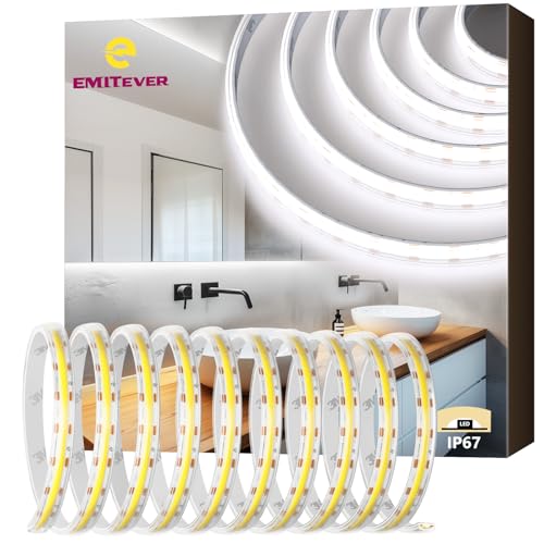 EMITEVER COB LED Strip Lights Waterproof IP67, 5000K White Outdoor 24V Dimmable Silicone LED Tape Lighting 16.4ft High Density, 300+LM/ft, 2400LEDs,3W/ft, UL Listed (Power Supply Not Included) - color: 5000K
