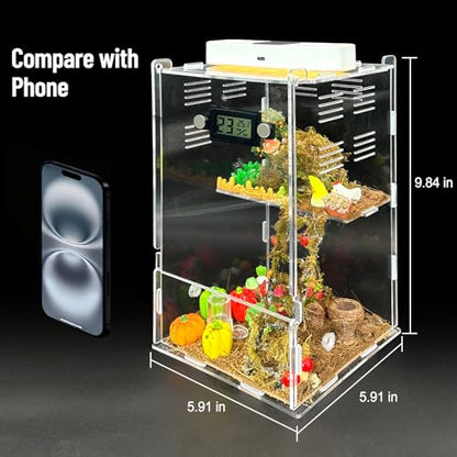 Jumping Spider Enclosure,DIY Insects Habitat,Small Reptile Terrarium Glass House Accessories Set,with Temperature and Humidity Detector Water Feeder Platform Hide,5.5“x5.5”x9.5“ (Farm) - color: Farm