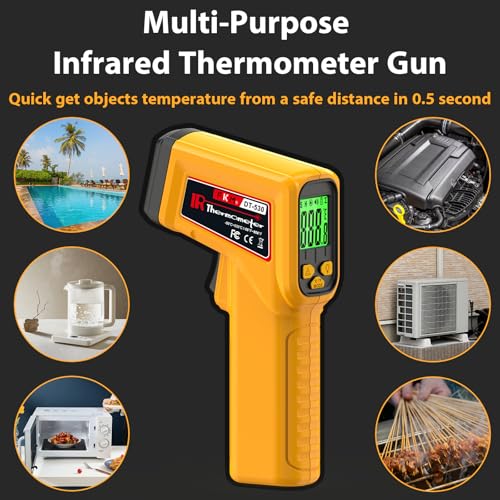 FKM Infrared Thermometer Gun Non-Contact Laser Temperature Gun,-58°F~986°F,AdjustableEmissivity,Digital IR Thermometer Gun for Cooking,Griddle,Pizza Oven,BBQ,HVAC,Automotive,Industrial,Not for Human - color: Yellow
