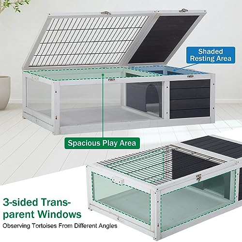 Tortoise Habitat Large Tortoise Enclosure Indoor w/Removable Bottom, Wooden Tortoises House Outdoor, Turtle Habitat Reptile Cage for Lizards, Bearded Dragon, Small Animals