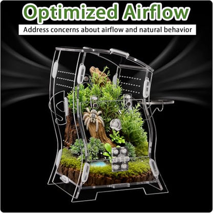 Jumping Spider Enclosure Kit (Clear or Black), 3.15x3.15x5.6 Inch Acrylic Terrarium with Magnetic Lock & Feeding Hole, Escape-Proof Mini Habitat for Tarantula, Mantis, Reptiles (Transparent Color-2)
