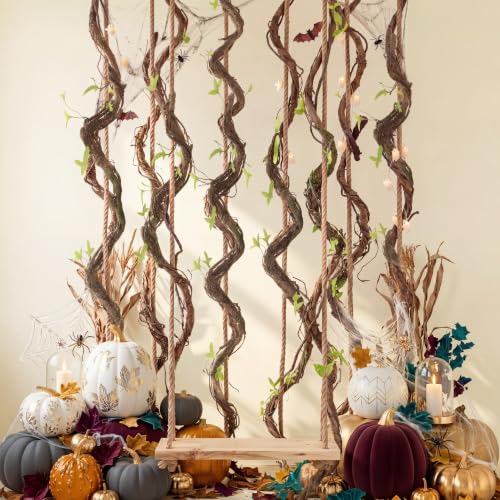 Suncalla 5 Pcs Artificial Bendable Tree Branches for Decoration Fake Trunk Garland Twigs Leaves Cherry Blossom Grape Vines for Wall Hanging Front Door Reptile Habitat Decoration (35in,Natural) - color: Natural, size: 35in