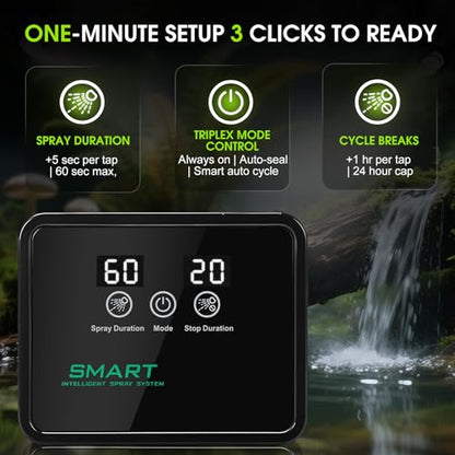 Reptile Humidifier Reptile Mister System with Timer & 360° Nozzles | Chameleons, Snakes, Frogs Misting for Terrarium, Auto Misting for Terrariums, Adjustable Nozzles & Quiet Operation - color: black