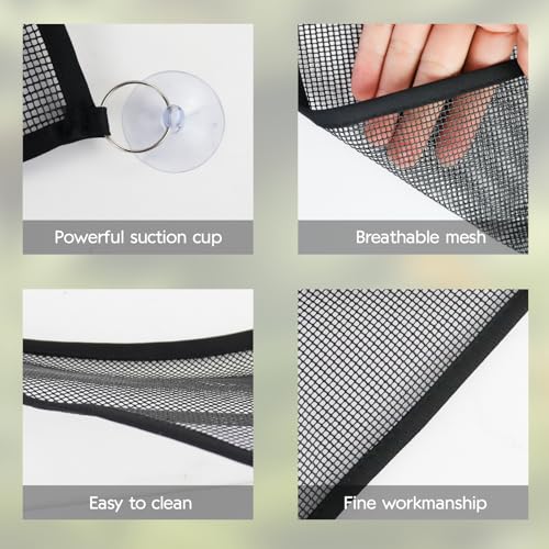 Bearded Dragon Hammock, 2 Sets Breathable Reptile Mesh Hammock with Suction Cups, Reptile Accessories Hideout for Iguanas, Lizards, Geckos, Snakes, Chameleons (Black)