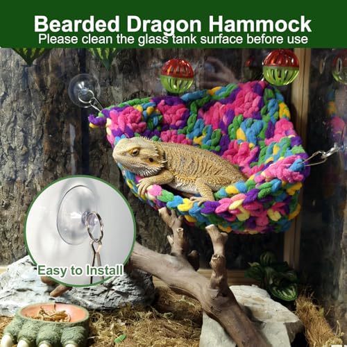 Bearded Dragon Hammock Lounger with Suction Cups Bells,Double-Layer Reptile Hammock, Soft Hanging Lizard Bed Climbing Toys Swing Tank Accessories for Lizard Gecko Chameleon Snake (Red)