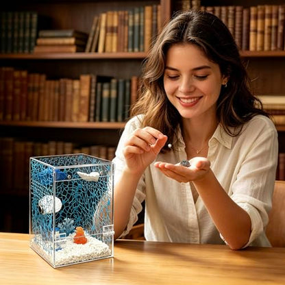 Jumping Spider Enclosure Starter Kit,Escape Proof Ocean Terrarium | Praying Mantis Terrariums,Transparent Acrylic Complete Bug Habitat,All In One Arboreal Tarantula Cribs Cage,Insect Container - size: Large