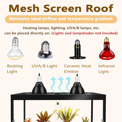 PROLEE Bearded Dragon Tank,30 Gallon Reptile Tank with Meatl Mesh Roof and Front Sliding Door, Lizard Tank,Spacious Reptile Enclosure for Snakes,Lguanas, Chameleons