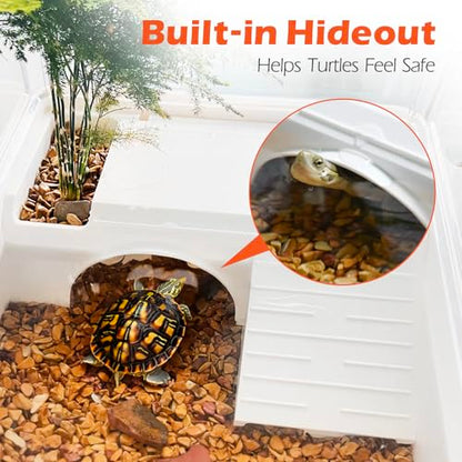 AZV Turtle Tank Starter Habitat Kit,Complete Aquatic Terrarium Enclosure with Filter,Basking Platform with Hideout,Multi-Function Area,Drainage,Plants and Lamps,Perfect for Red Eared Slider Aquarium