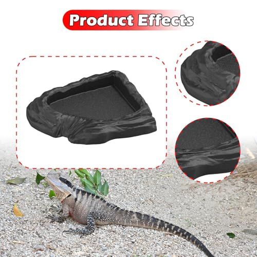 Reptile Water Dish Corner Reptile Feeding Dish Water Bowl Multipurpose Terrarium Bowl for Turtle Chameleon Semi Aquatic Snake, Black