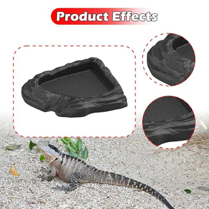 Reptile Water Dish Corner Reptile Feeding Dish Water Bowl Multipurpose Terrarium Bowl for Turtle Chameleon Semi Aquatic Snake, Black