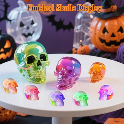 13PCS Halloween 3D Skull Resin Molds Set, 3PCS Large Medium Small Epoxy Molds for Resin, Candle Making, 10PCS Mini Skull-Heads Molds for DIY Pendant Keychain Bracelet Earrings