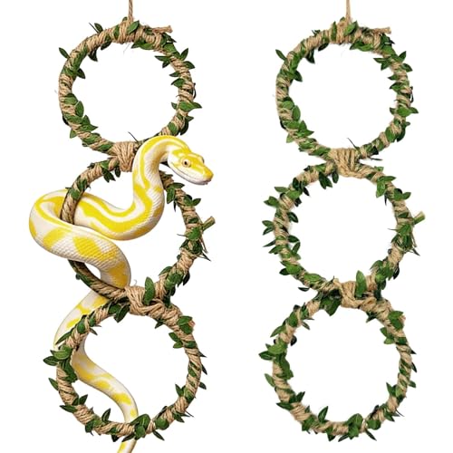 2 Pack Snake Climbing Rings for Ball Python & Corn Snake,Reptile Enrichment Toys for Snake,Ball Python Tank Decor,Reptile Tank Accessories for Bearded Dragon,Chameleon, Iguana, Gecko, Lizard (Green) - color: Green