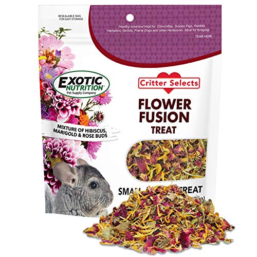 Flower Fusion Treat - Healthy Natural Dried Flower Herbivore Treat - Chinchillas, Guinea Pigs, Rabbits, Prairie Dogs, Degus, Hamsters, Rats, Squirrels, Sugar Gliders & Other Small Pets (0.85 oz) - size: 0.85 Ounce (Pack of 1)