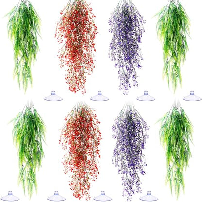Suncalla Reptile Plants Terrarium Hanging Plants Vines Boston Climbing Terrarium Plant with Suction Cup for Bearded Dragons Lizards Crested Gecko Snake Crab Tank(Tri Color Series,3 Colors) - style: Tri Color Series