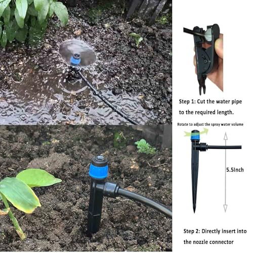Drip Irrigation System with Timer for Garden,Main ID 1/2inch 16.5Ft and 1/4inch 96Ft Water Hose, Automatic Watering Watering System Sufficient Water Irrigation Dripper Waterflow Evenly Easy DIY Green - size: S5