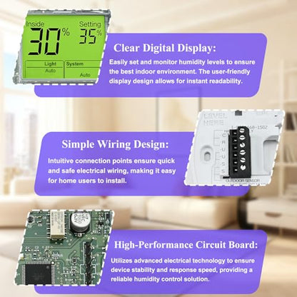 H6062A1000 Digital Humidistat/Dehumidistat Compatible with Honeywell H6062A1000 HumidiPro, OEM Upgrade H6062A1000/U Digital Humidistat, Smart LCD Display Humidity Control for Home and Indoor. -2 Year