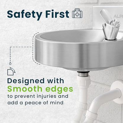 Alpine Water Drinking Fountain Wall Mounted - Commercial Hydration Station for Indoor & Outdoor in School, Parks, Courts & More (Stainless Steel)