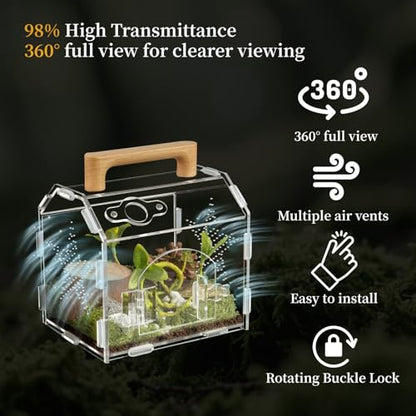 Acrylic Jumping Spider Habitat, Reptile Terrarium Easy Assembly, Bug Enclosure, Praying Mantis Habitat, Frog Enclosure (Small-6.3 * 4.7 * 6.7in) - size: Small-6.3*4.7*6.7in