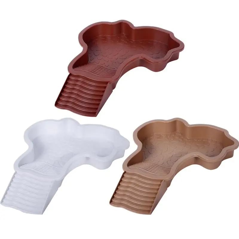 Extra Large Reptile Bathing Pool Reptile Feeding Dish Water Bowl with Ramp Aquarium Ornament for Gecko, Snake, Turtle, Bearded Dragon, Lizard Bath (Brown Red) - color: Brown Red