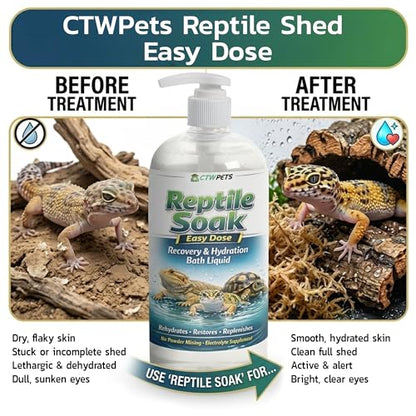 CTWPets Reptile Electrolyte Soak – Vitamin & Electrolyte Bath Concentrate for Bearded Dragons, Leopard Geckos, Tortoises & Snakes – Makes 100+ Baths (8oz, Easy Soak) - size: 8 Fl Oz (Pack of 1)