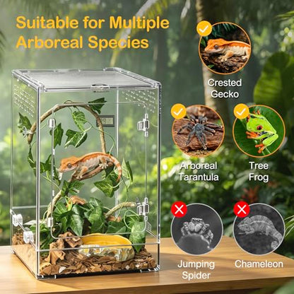 Reptile Tank,12" x 12" x 18" Crested Gecko Terrarium,PC Transparent Tall Vertical Starter Kit,Arboreal Tarantula Habitat with Ventilation for Tree Frog Cribs,Leopard Gecko Cage,Small Reptiles - size: 12*12*18inch