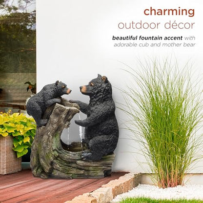 Alpine Corporation USA1132 Indoor/Outdoor Floor Bear and Cub on Log Fountain, Playful Bear and Cub Garden Fountain 26", Black - style: 26" H - Bear and Cub