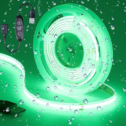 DC 5V USB COB Green LED Strip Light Dimmable IP65 Waterproof USB Powered 6.6ft/2M 640LEDs with Dimmer High Brightness Flexible LED Tape Lights - color: Green