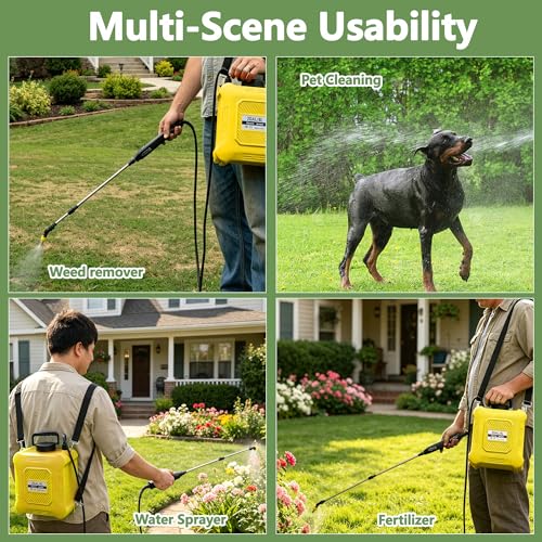 Upgraded 2-Gallon Battery Sprayer Used for Fertilizer, Pesticides, Weeds & Pests, – USB Charging, 6 Nozzles, 2 Speeds, Retractable Wand, Adjustable Shoulder Strap (Yellow) - color: Yellow