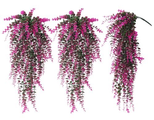 RECUTMS Fake Monkey Plants Hanging Eucalyptus Vines Fake Vines Faux Hanging Plants for Outdoor Garden Yard Backdrop Decor Indoor Room Table Wall Home Hanging Decoration(Fuchsia) - color: Fuchsia Grass, size: Hanging Plants