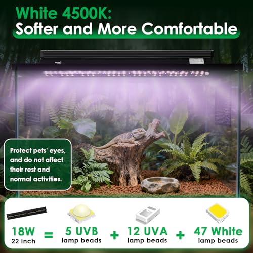 UVB Light for Reptiles, 18W HO LED UVB Reptile Light Fixture UVA UVB Lamp Bulb Terrarium Light with Timer and 5 Adjustable Brightness for Bearded Dragon Turtle Snake Crested Gecko Chameleon, 22 Inch - size: 22 Inch