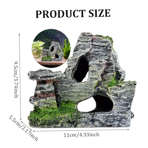 Aquarium Cave, Resin Reptile Hide Rock, 4.3x2.2x3.7 Simulation Rock Cave Hideout for Fish Tank Terrarium Decor Turtles Lizards Snakes Crab