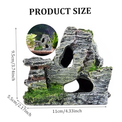 Aquarium Cave, Resin Reptile Hide Rock, 4.3x2.2x3.7 Simulation Rock Cave Hideout for Fish Tank Terrarium Decor Turtles Lizards Snakes Crab