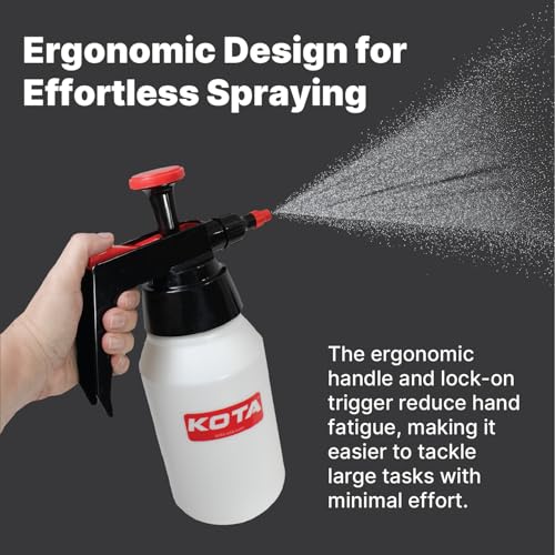 KOTA 1 L Adjustable Hand Pump Pressure Sprayer, Heavy-Duty Multipurpose Bottle for Automotive Solvents, Surface Prep & Car Detailing, Chemical-Resistant PE Construction, Adjustable Spray Pattern 6990 - style: Hand Pump