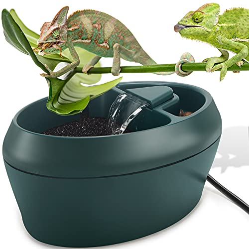 Reptile Chameleon Cantina with Snacks Trough, Drinking Fountain Water Dripper for Amphibians Insects Lizard Turtle Snake Spider Frog Gecko, Comes with Two Pumps (One for Replacement)