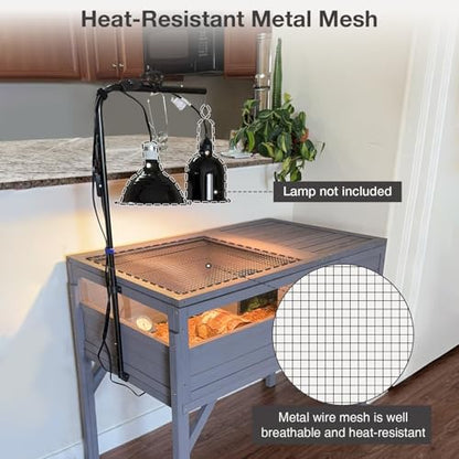 Tortoise Habitat with Adjustable Lamp Holder Wooden Reptile Enclosure Terrarium Transparent Acrylic View Elevated Detachable Legs and Easy Clean Full Tray Small Animals Indoor Outdoor