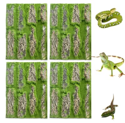 kathson Reptile Terrarium Cork Background,Bearded Dragon Tank Backdrop Wall Decor with Artificial Moss Reptiles Climbing Mat Habitat Cork Bark Decoration for Lizard Snake Gecko Chameleon(4 Pcs)