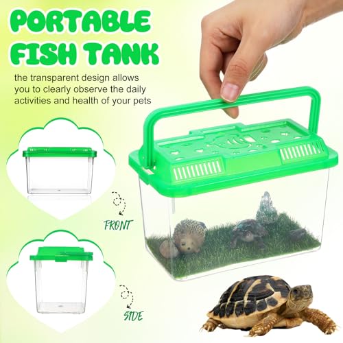 Toyvian Small Portable Fish Tank with Handle, Clear Plastic Travel Critter Carrier with Ventilated Lid for Turtles Hamsters Reptiles Small Pets